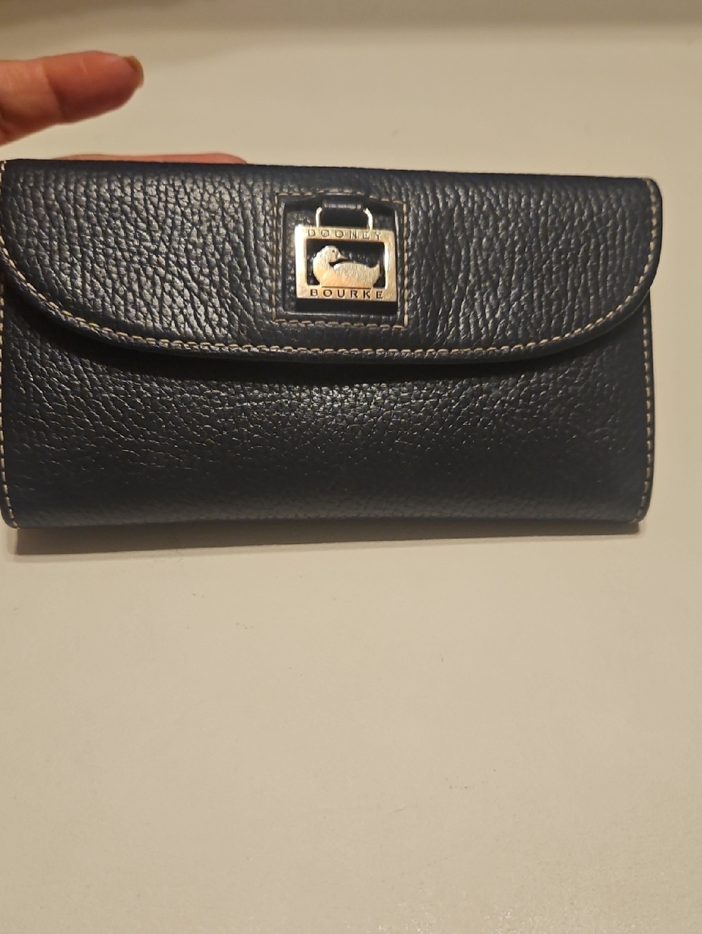 Dooney & Bourke Blue Pebbled Leather Clutch Wallet with Silver Logo